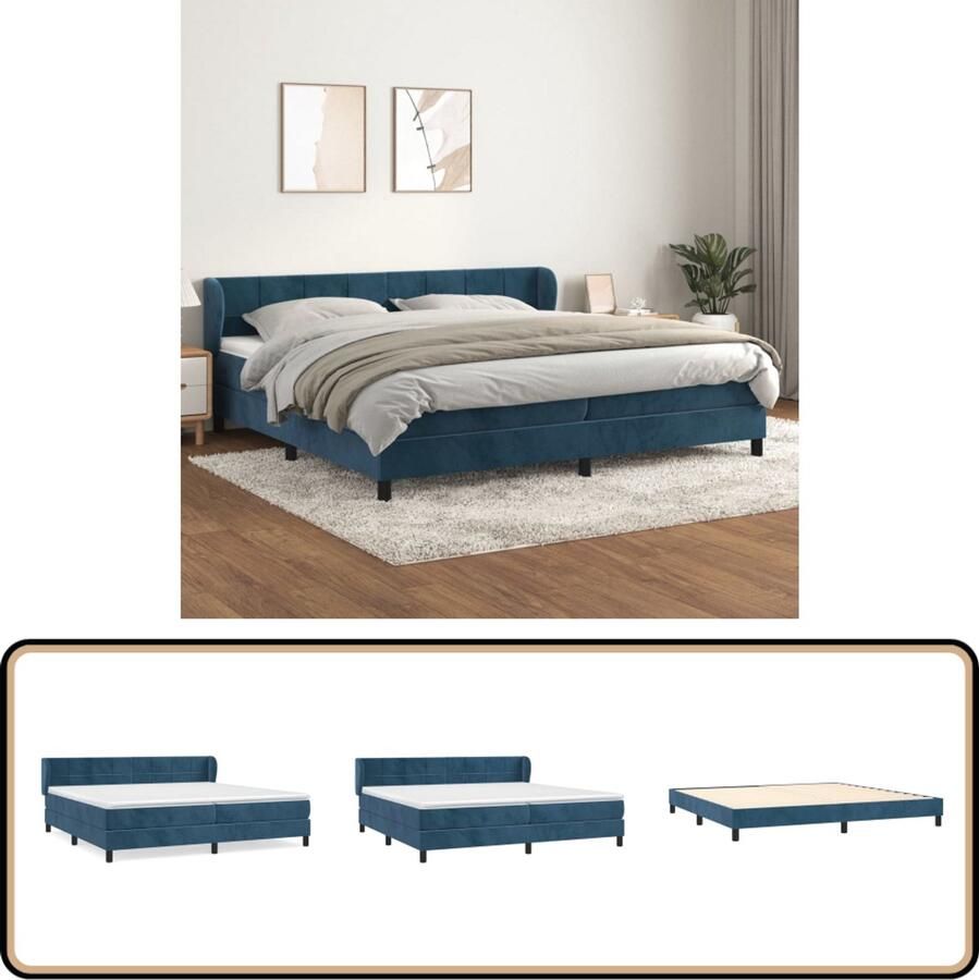 VidaXL Boxspring Fluweel Donkerblauw 200x200 cm Boxspringbed Fluweel Bed Tweepersoons Bed Donkere Kleuren Pocketveer Matras Middelhard Matras Slaapkamer Meubilair