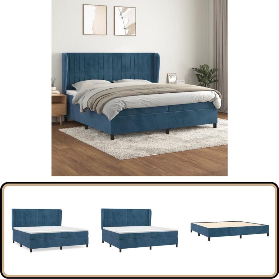 VidaXL Boxspring Fluweel Donkerblauw 200x200 cm Boxspringbed Slaapcomfort Velvet Bed Donkere Kleuren Tweepersoonsbed