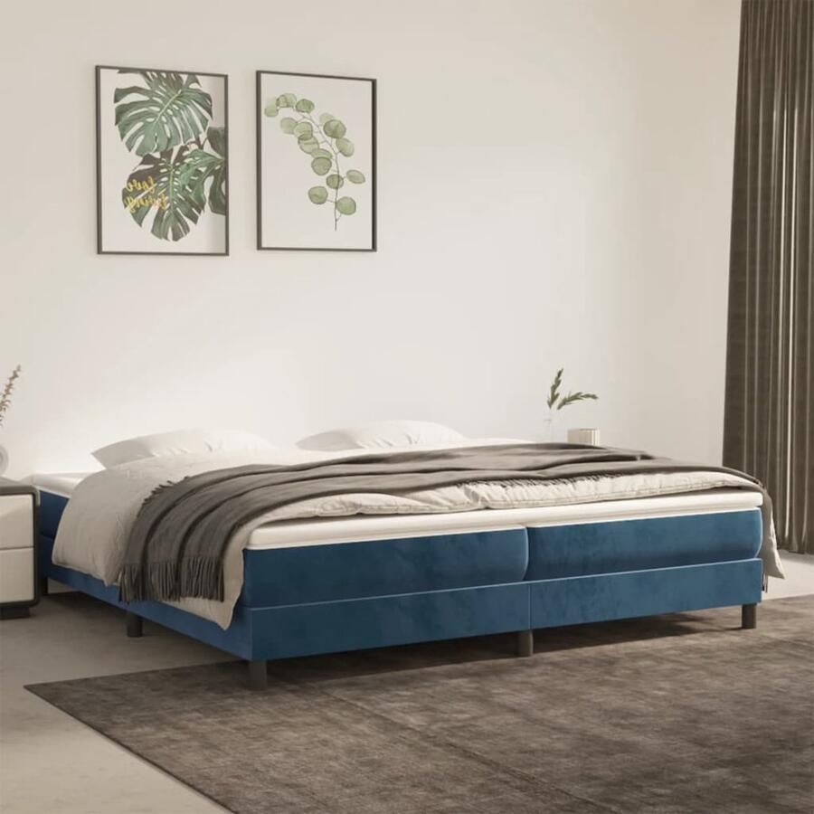 VidaXL Boxspring Fluweel Donkerblauw 200x200 cm Boxspringbed Velvet Donkere Kleur Tweepersoonsbed Pocketvering Middelhard Slaapkamer - Foto 2