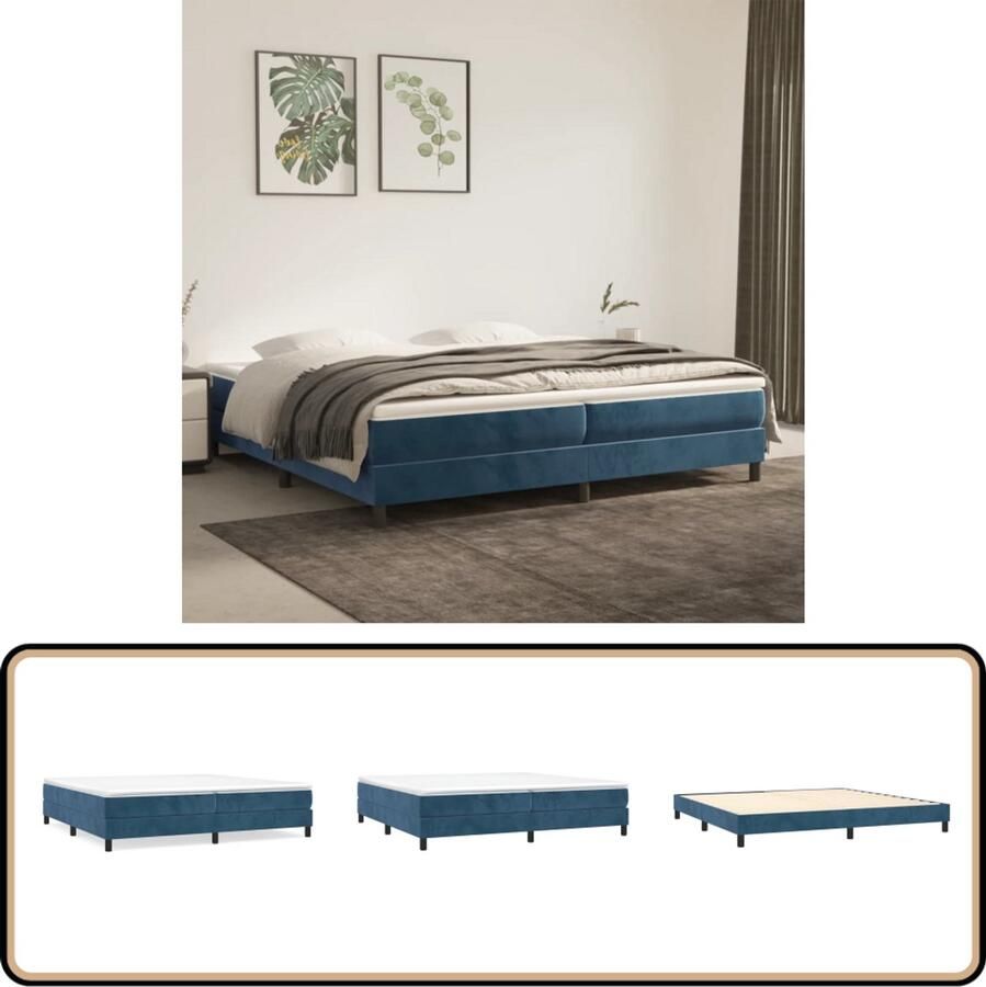 VidaXL Boxspring Fluweel Donkerblauw 200x200 cm Boxspringbed Velvet Donkere Kleur Tweepersoonsbed Pocketvering Middelhard Slaapkamer