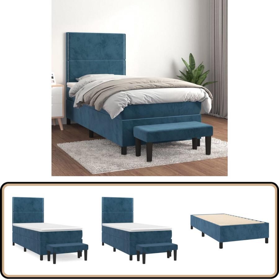 VidaXL Boxspring Fluweel Donkerblauw 80x200 cm Boxspringbed Donkerblauw Bed Fluweel Bed Tweepersoonsbed Boxspring King Size Bed Bedroom Furniture Slaapkamerinrichting