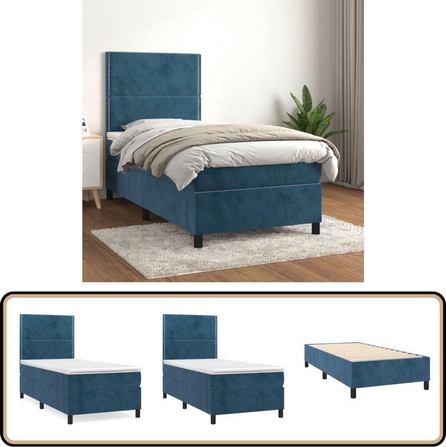 VidaXL Boxspring Fluweel Donkerblauw 80x200 cm Boxspringbed Donkere Kleuren Velvet Tweepersoonsbed Pocketvering