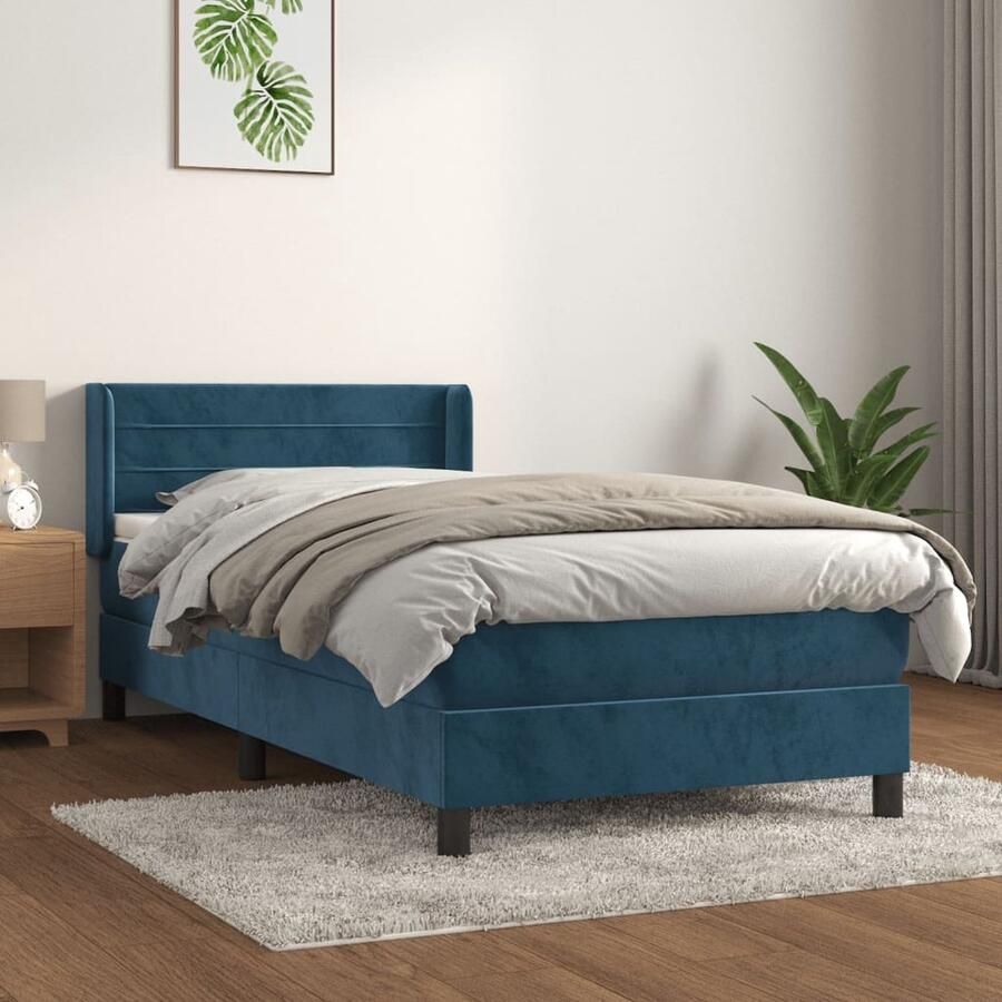 The Living Store Boxspringbed Fluweel Donkerblauw 203x83x78 88 cm Pocketvering Middelharde ondersteuning Huidvriendelijk topmatras Inclusief montagehandleiding - Foto 2