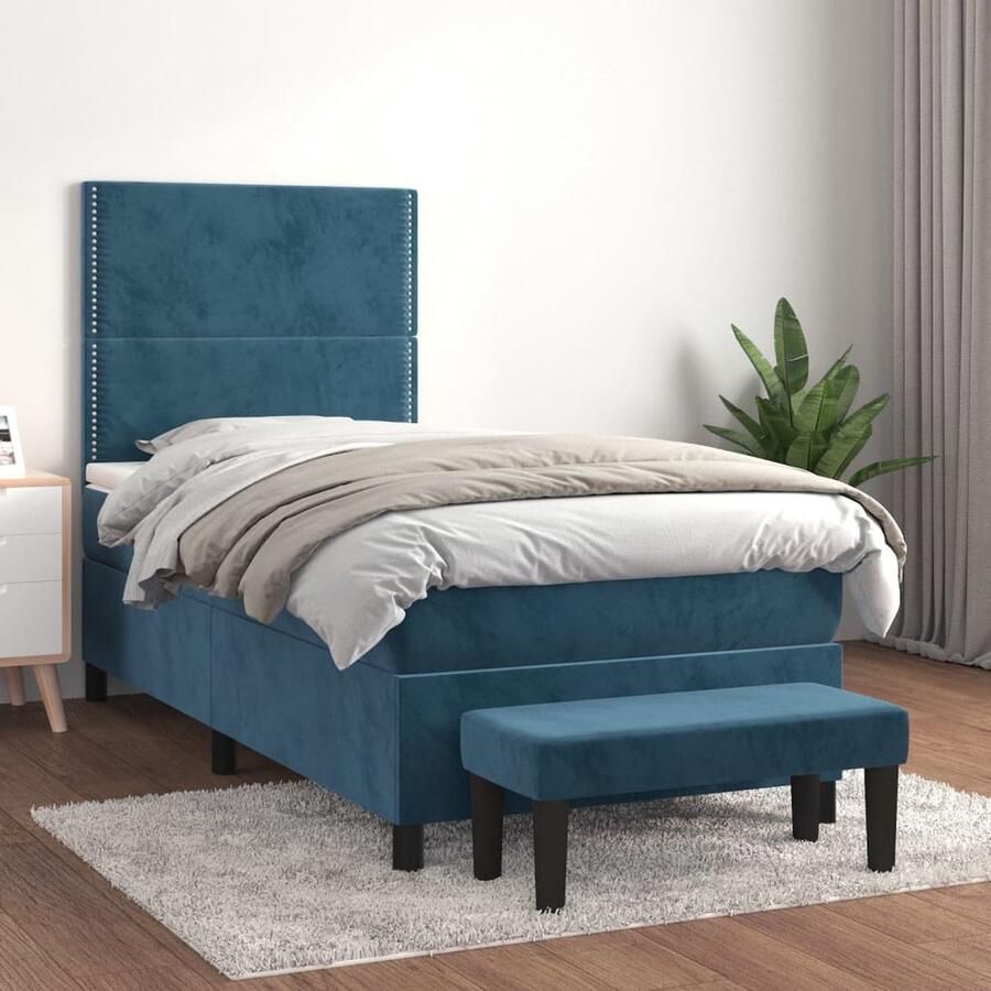 VidaXL Boxspring Fluweel Donkerblauw 80x200 cm Boxspringbed Donkerblauw Bed Fluweel Bed Tweepersoonsbed Boxspring King Size Bed Bedroom Furniture Slaapkamerinrichting - Foto 3