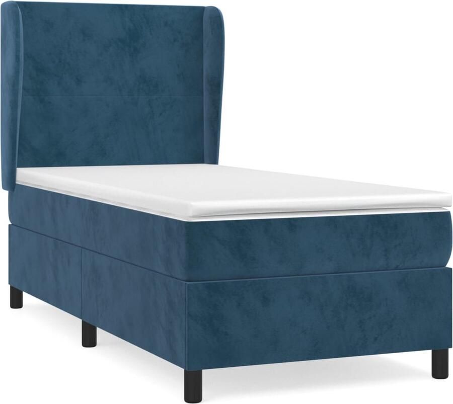 VidaXL Boxspring Fluweel Donkerblauw 90x190 cm Boxspring Tweepersoonsbed Donkere Kleuren Velvet Bed Pocketveer Matras Middenhard Matras Hoofdbord Leeshoek - Foto 2