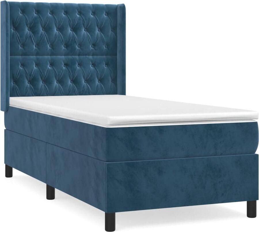 VidaXL Boxspring Fluweel Donkerblauw 90x190 cm Boxspringbed Donkere Kleuren Velvet Bed Slaapcomfort Pocketed Spring Mattress Middenhard Matras Hoofdbord Frame Bed - Foto 2