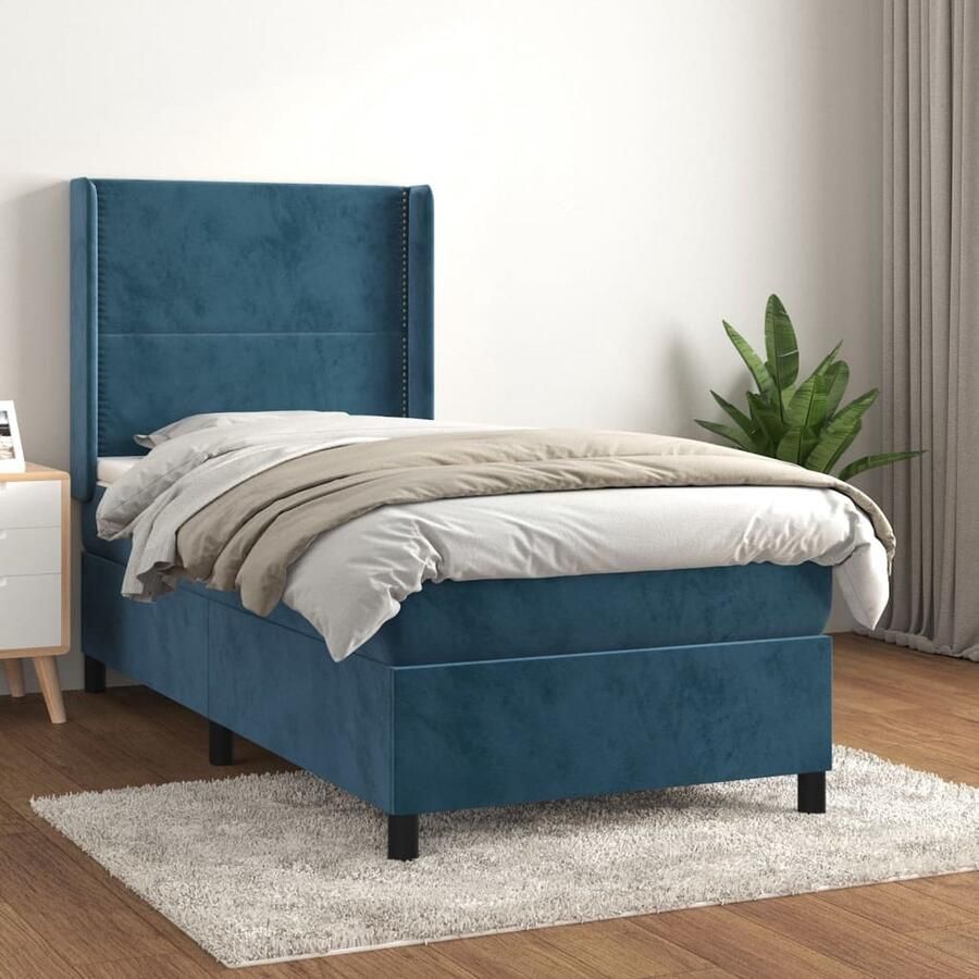 VidaXL Boxspring Fluweel Donkerblauw 80x200 cm Boxspringbed Donkere Kleuren Velvet Bed Tweepersoonsbed Pocketveer Matras Middelhard Matras Hoofdbord Slaapkamer Meubilair - Foto 2