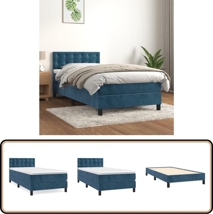 VidaXL Boxspring Fluweel Donkerblauw 90x200 cm Boxspring Donkere Kleuren Velvet Bed Tweepersoonsbed Stapelbare Bedden Boxspring Frame Pocketed Spring Mattress