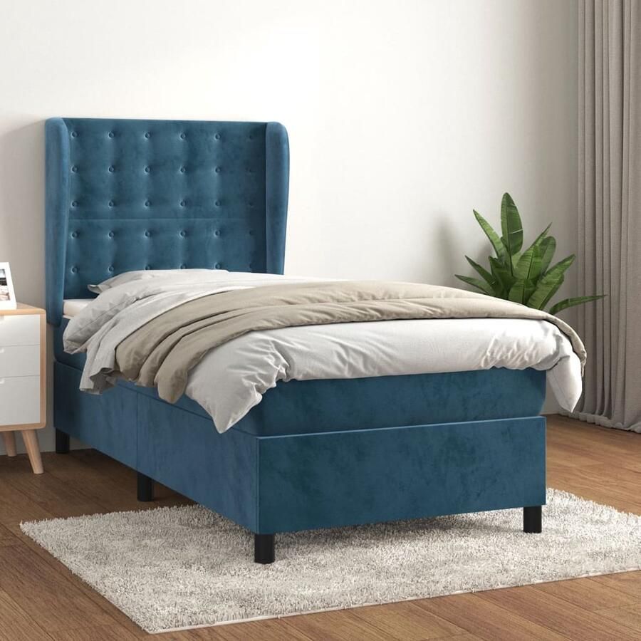 VidaXL Boxspring Fluweel Donkerblauw 90x200 cm Boxspringbed Fluweel Bed Donkere Kleuren Bed Tweepersoons Bed Boxspring Frame Middenhard Matras Hoofdbord Adjustable - Foto 2