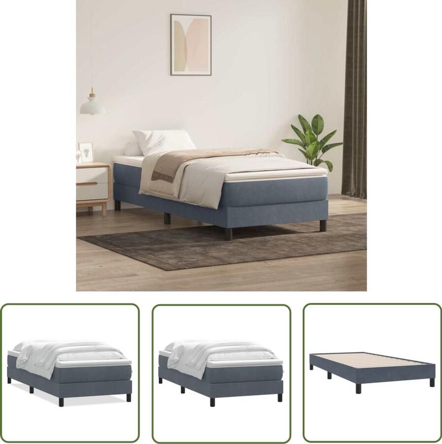 VidaXL Boxspring Fluweel Donkergrijs 100x210 cm Boxspring Tweepersoonsbed Boxspringbed Donkere Kleuren Fluweel