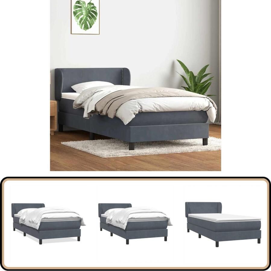 VidaXL Boxspring Fluweel Donkergrijs 100x210 cm Boxspring Tweepersoonsbed Donkergrijs Bed Fluweel Bed Boxspring Met Matras