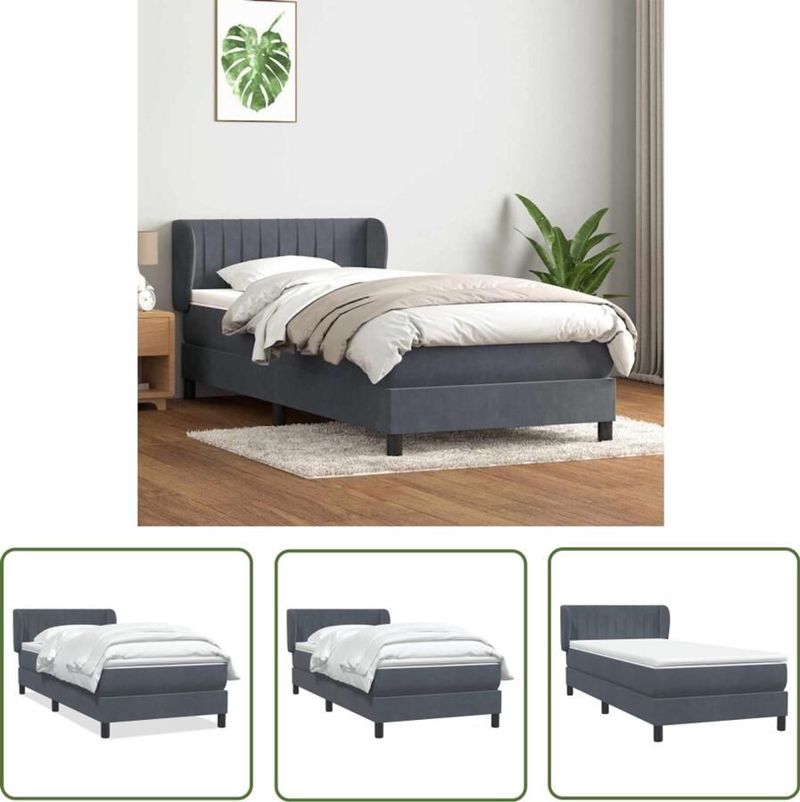 VidaXL Boxspring Fluweel Donkergrijs 100x220 cm Boxspring Tweepersoonsbed Donker Grijs Bed Fluweel Bed Boxspring Frame - Foto 3
