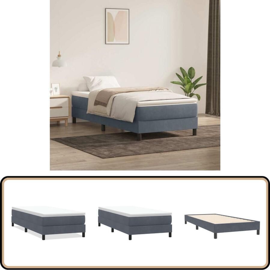 VidaXL Boxspring Fluweel Donkergrijs 100x220 cm Boxspring Tweepersoonsbed Donker Grijs Bed Fluweel Bed Boxspring Frame