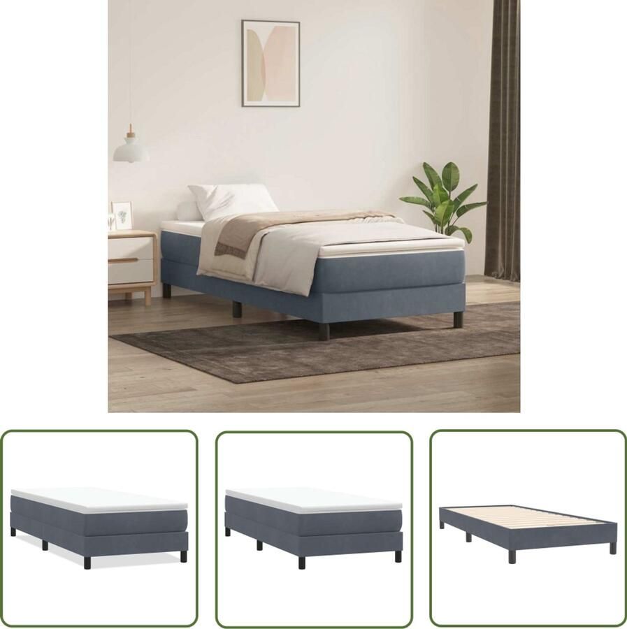 VidaXL Boxspring Fluweel Donkergrijs 100x220 cm Boxspring Tweepersoonsbed Donker Grijs Bed Fluweel Bed Boxspring Frame - Foto 2