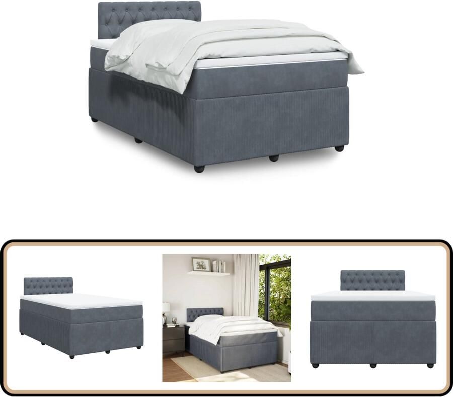 VidaXL Boxspring Fluweel Donkergrijs 120x200 cm Boxspring Boxspringbed Tweepersoonsbed Donkere Grijze Boxspring Matras