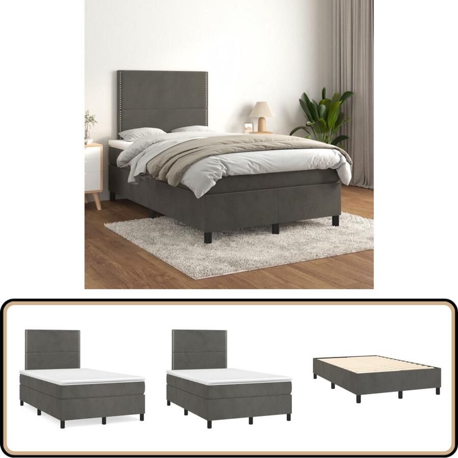 VidaXL Boxspring Fluweel Donkergrijs 120x200 cm Boxspringbed Donkere Kleuren Velvet Bed Tweepersoons Bed Pocketveer Matras Hoofdbord Slaapkamer Meubilair - Foto 3