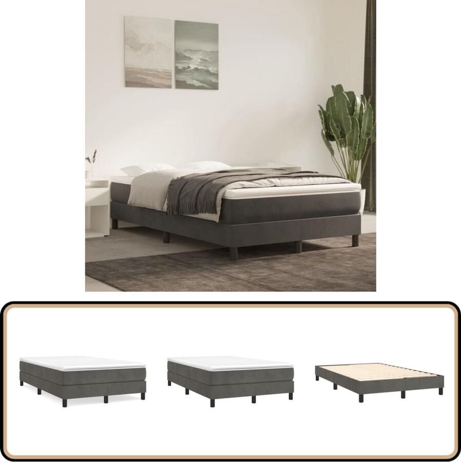 VidaXL Boxspring Fluweel Donkergrijs 120x200 cm Boxspringbed Donkere Kleuren Velvet Tweepersoonsbed Pocketvering Middenhard