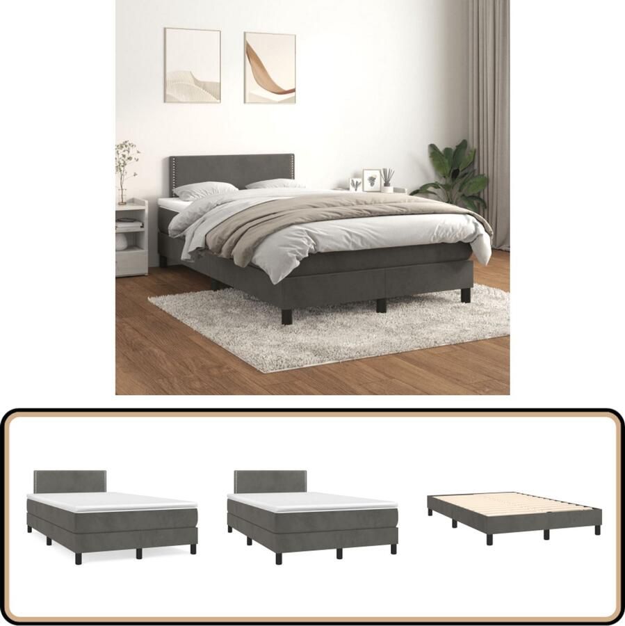 VidaXL Boxspring Fluweel Donkergrijs 120x200 cm Boxspringbed Donkere Kleuren Velvet Tweepersoonsbed Pocketvering Middenhard - Foto 2