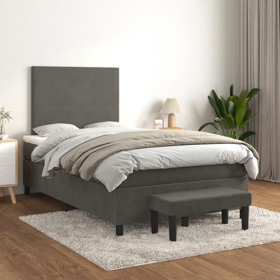 VidaXL Boxspring Fluweel Donkergrijs 120x200 cm Boxspringbed Tweepersoonsbed Donkere Kleuren Velvet Luxe Bed Stapelbare Bedden Boxspring Frame Hoofdbord Pocketveer Matras Middenhard - Foto 2