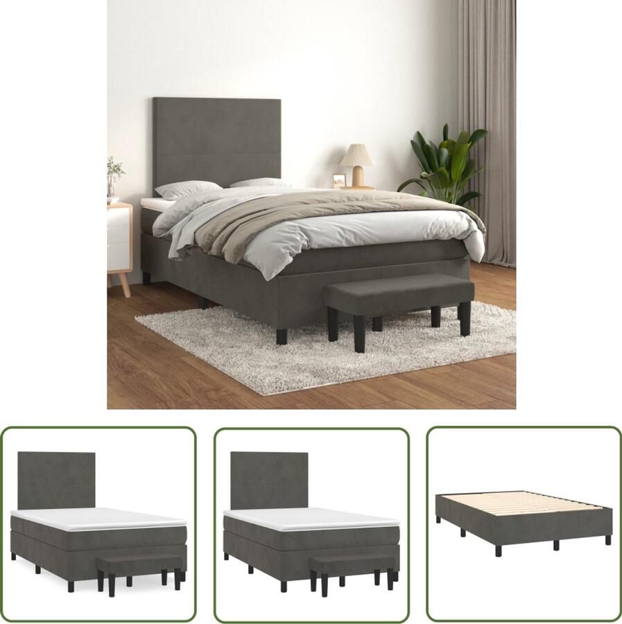 VidaXL Boxspring Fluweel Donkergrijs 120x200 cm Boxspringbed Tweepersoonsbed Donkere Kleuren Velvet Luxe Bed Stapelbare Bedden Boxspring Frame Hoofdbord Pocketveer Matras Middenhard