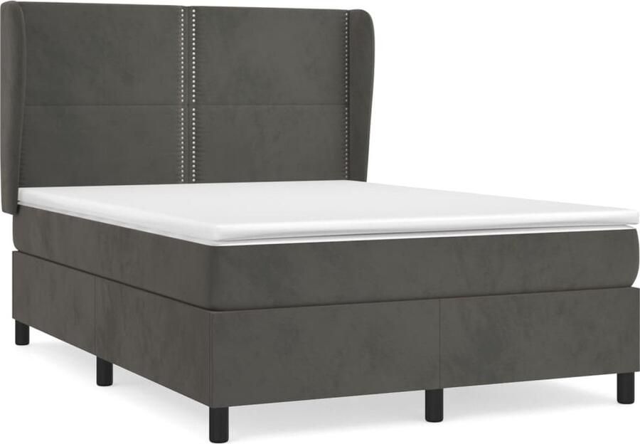 VidaXL Boxspring Fluweel Donkergrijs 140x190 cm Boxspringbed Boxspring Velvet Bed Grijs Bed Tweepersoonsbed King Size Bed - Foto 2