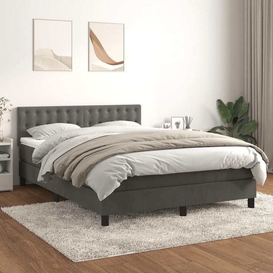 VidaXL Boxspring Fluweel Donkergrijs 140x200 cm Boxspring Boxspringbed Fluweel Donkere Kleuren Tweepersoonsbed Stapelbare Bedden Adjustable Headboard Pocketveermatras Medium Hard - Foto 2