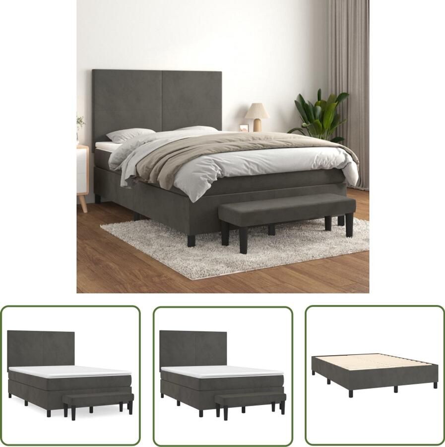 VidaXL Boxspring Fluweel Donkergrijs 140x200 cm Boxspringbed Boxsprings Tweepersoonsbed Donkere Kleuren Velvet Meubilair Adjustable Headboard Pocketveer Matras Medium Hard Mattress Huidgevriendelijk Multifunctional Bench - Foto 2