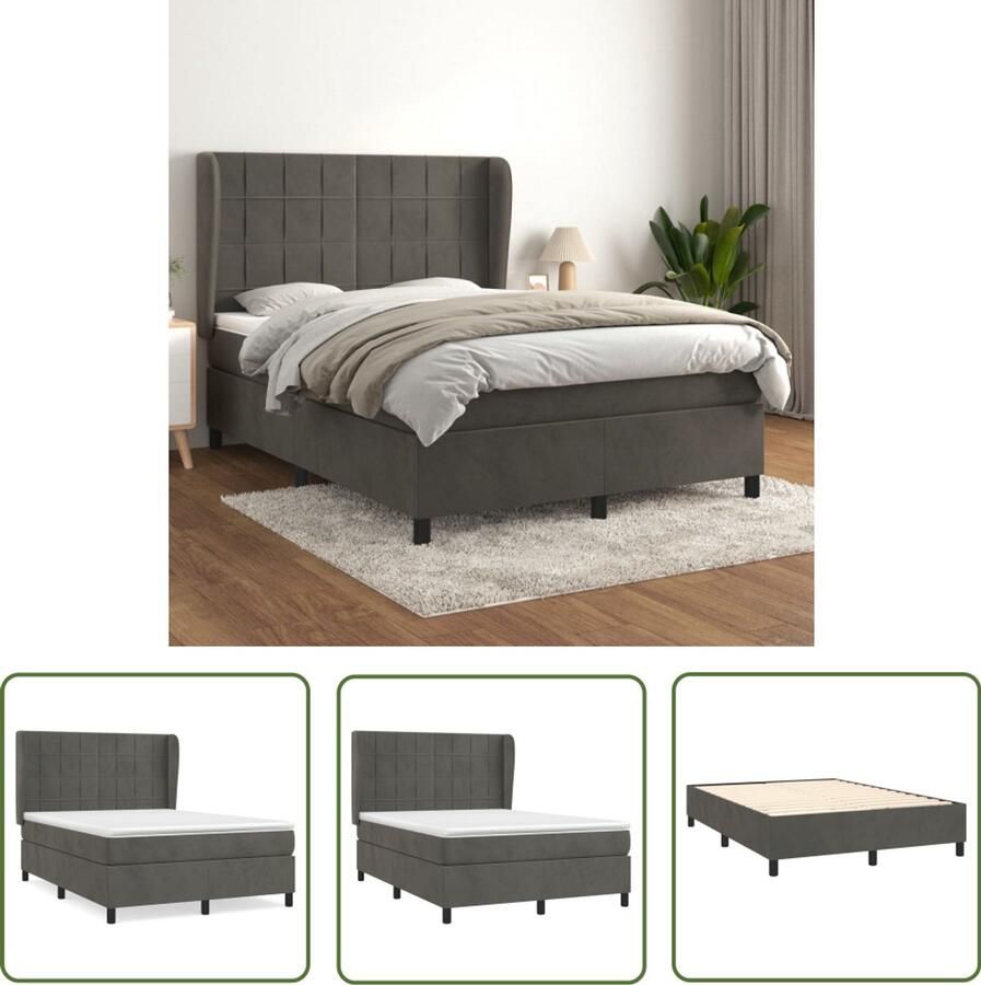 VidaXL Boxspring Fluweel Donkergrijs 140x200 cm Boxspringbed Fluweel Bed Tweepersoons Bed King Size Bed Slaapkamer Meubilair