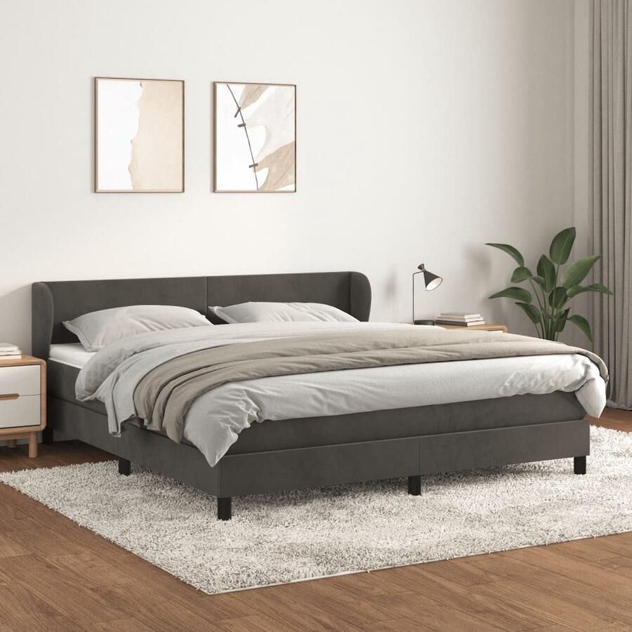 VidaXL Boxspring Fluweel Donkergrijs 160x200 cm Boxspringbed Boxsprings Tweepersoonsbed Donkere Kleuren Velvet Luxe Bed Slaapkamer Meubilair Pocketveer Matras Middenhard - Foto 2