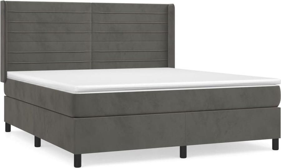 VidaXL Boxspring Fluweel Donkergrijs 160x200 cm Boxspringbed Donkere Kleuren Velvet Bed Tweepersoons Bed Pocketveer Matras Middelhard Matras Slaapkamer Meubilair - Foto 2