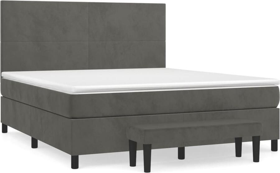 VidaXL Boxspring Fluweel Donkergrijs 160x200 cm Boxspringbed Donkere Kleuren Velvet Tweepersoonsbed Adjustable Headboard Pocketvering Middelhard Matras Multifunctionele Bank - Foto 3