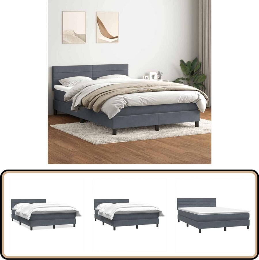 VidaXL Boxspring Fluweel Donkergrijs 160x210 cm Boxspring Tweepersoonsbed Fluweel Bed Donkere Kleuren Boxspring Frame
