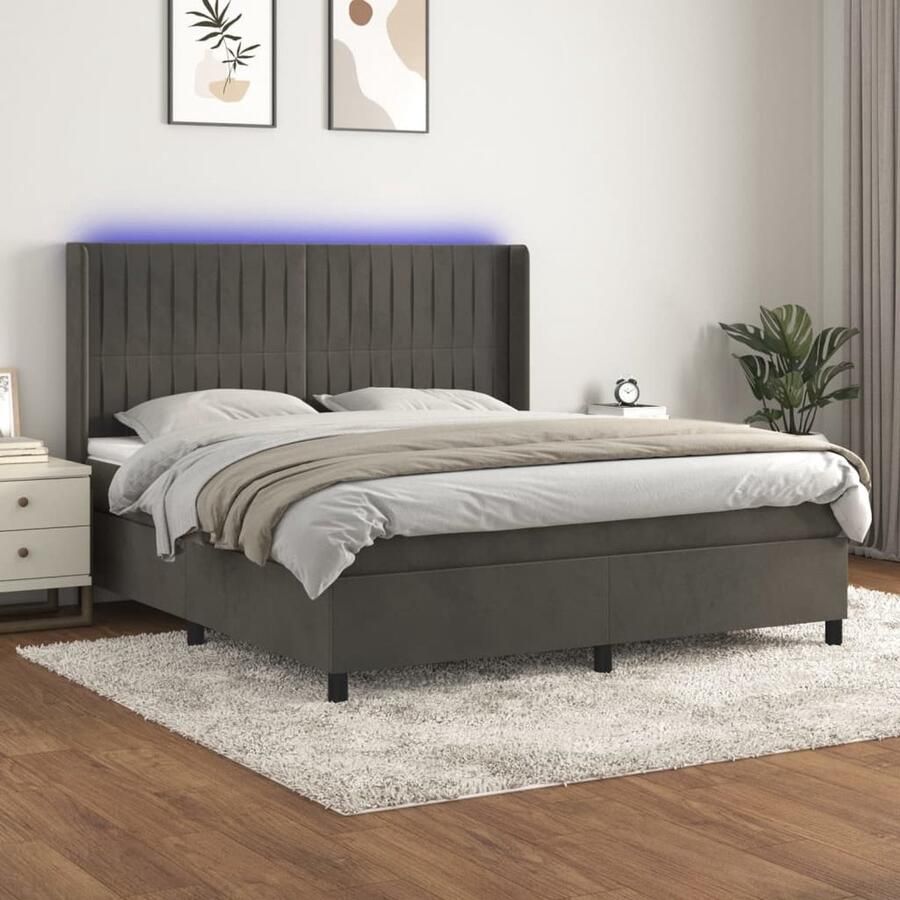 VidaXL Boxspring Fluweel Donkergrijs 180x200 cm Boxspring Bed Fluweel Bed Led Bed King Size Bed Groot Bed Tweepersoonsbed - Foto 2
