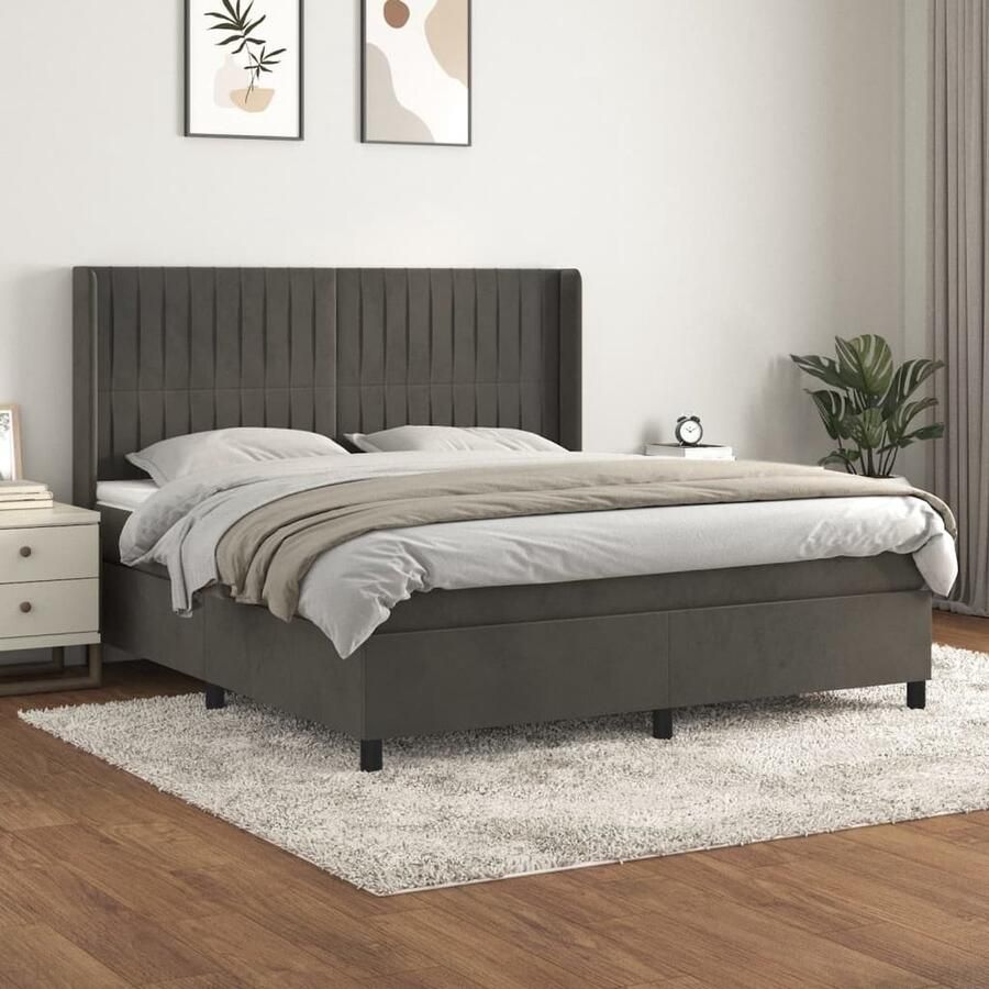 VidaXL Boxspring Fluweel Donkergrijs 180x200 cm Boxspringbed Donkere Kleuren Velvet Pocketvering Tweepersoonsbed Luxe Bed Slaapkwaliteit - Foto 2