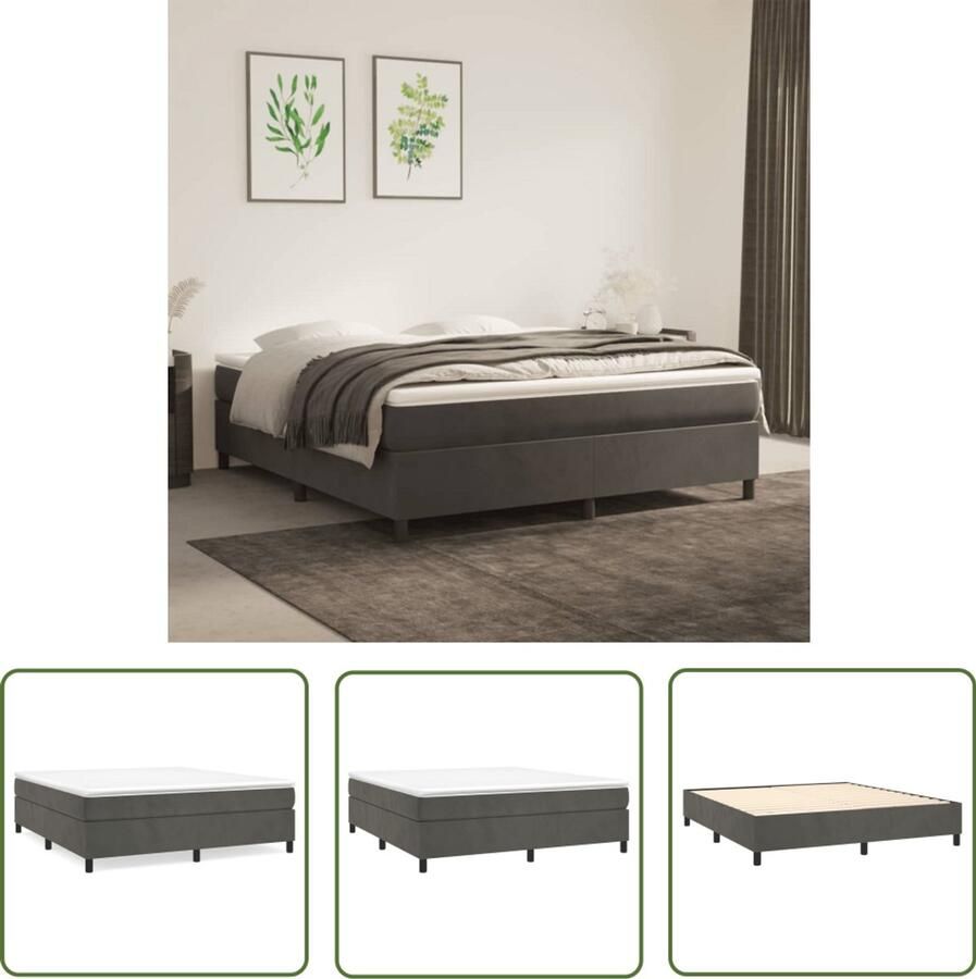 VidaXL Boxspring Fluweel Donkergrijs 180x200 cm Boxspringbed Fluweel Bed Pocketveer Matras Middelhard Matras Donkere Grijze Bed Slaapkamer Meubilair