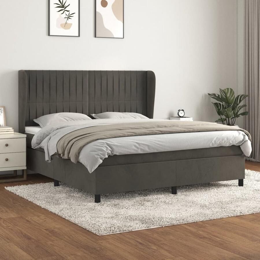 VidaXL Boxspring Fluweel Donkergrijs 160x200 cm Boxspringbed Boxspring Tweepersoonsbed Donkere Kleuren Fluweel Velvet Zitzakken Loungebank Designmeubilair Slaapkamerinrichting - Foto 2