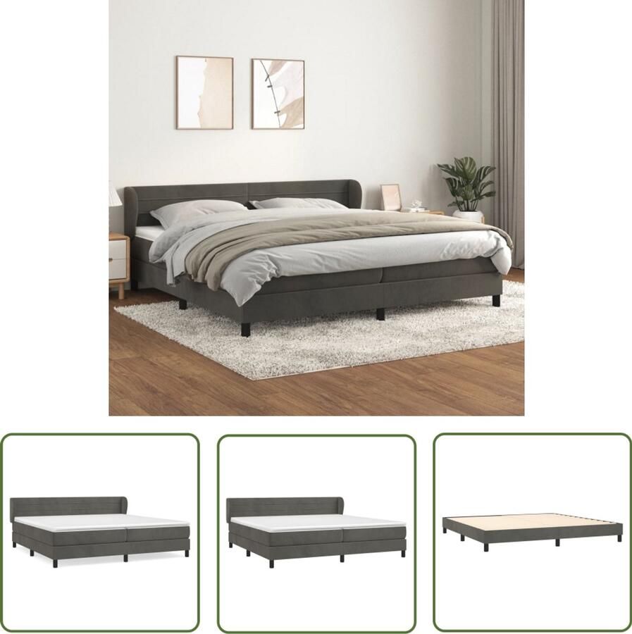 VidaXL Boxspring Fluweel Donkergrijs 200x200 cm Boxspringbed Donkere Kleuren Velvet Tweepersoonsbed Pocketed Veren Hoofdbord Slaapkamer Meubilair