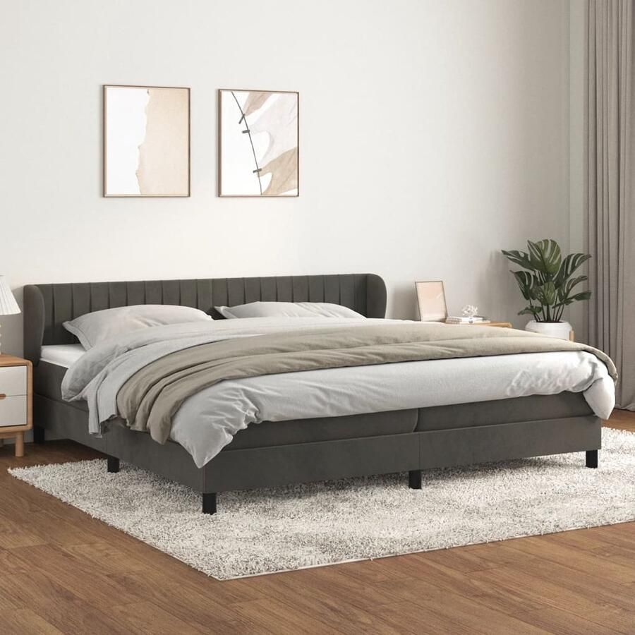 VidaXL Boxspring Fluweel Donkergrijs 200x200 cm Boxspringbed Fluweel Bed Donkere Kleuren Bed Tweepersoons Bed Pocketed Veren Matras Hoogwaardig Bed - Foto 2