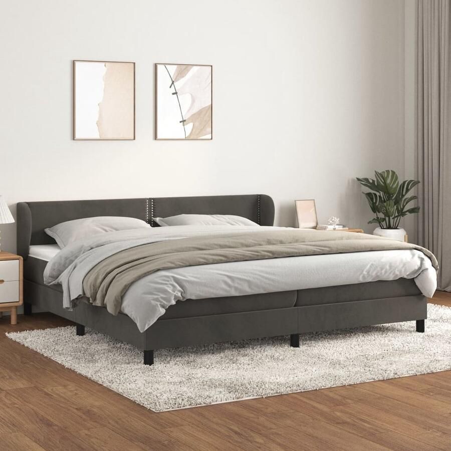 VidaXL Boxspring Fluweel Donkergrijs 200x200 cm Boxspringbed Fluweel Bed Tweepersoons Bed Boxspring Slaapkamer Meubilair Hoofdbord Pocketvering Matras Middelhard Matras - Foto 2