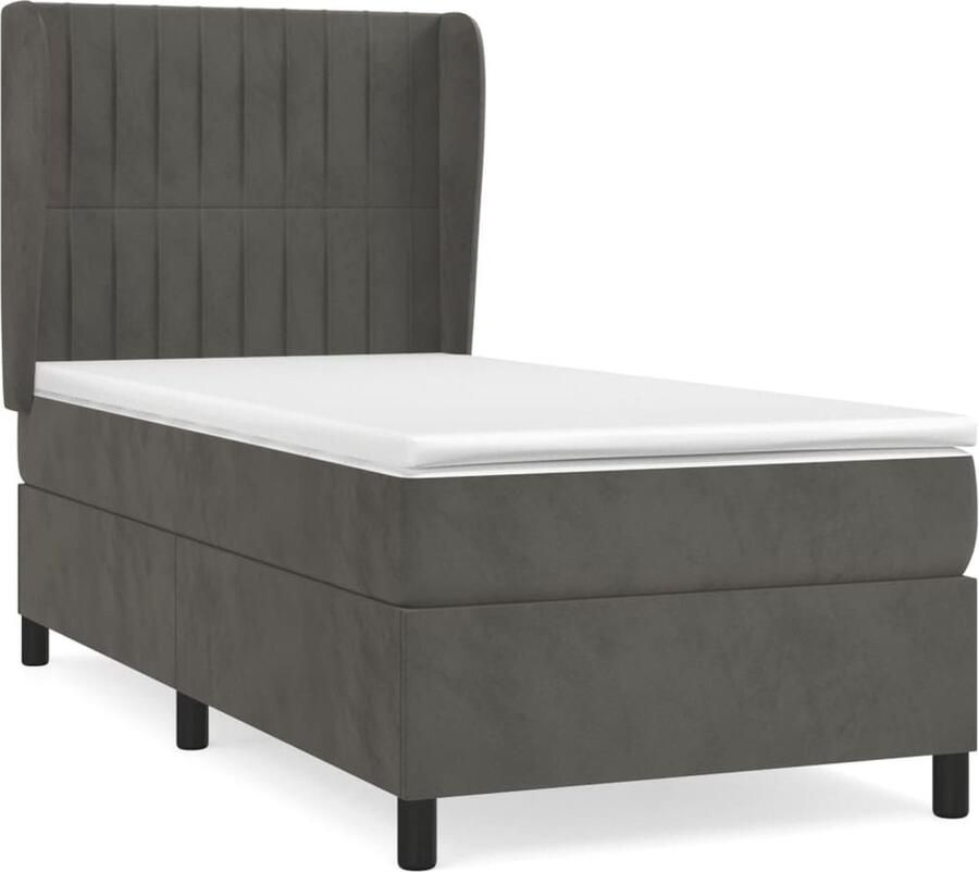 VidaXL Boxspring Fluweel Donkergrijs 80x200 cm Boxspringbed Donker Grijs Fluweel Tweepersoon King Size Boxspring Slaapkamerdecoratie Nachttafel - Foto 2