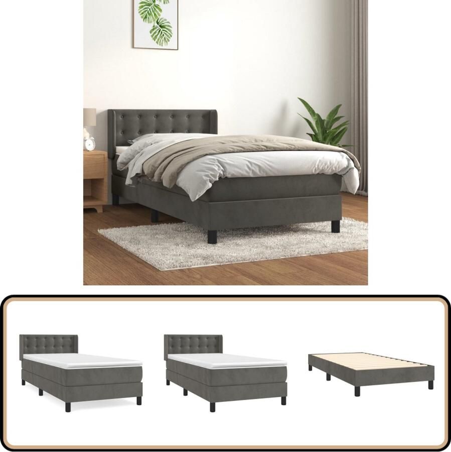 VidaXL Boxspring Fluweel Donkergrijs 80x200 cm Boxspringbed Donkere Kleuren Velvet Bed Tweepersoonsbed Slaapkamer Meubilair