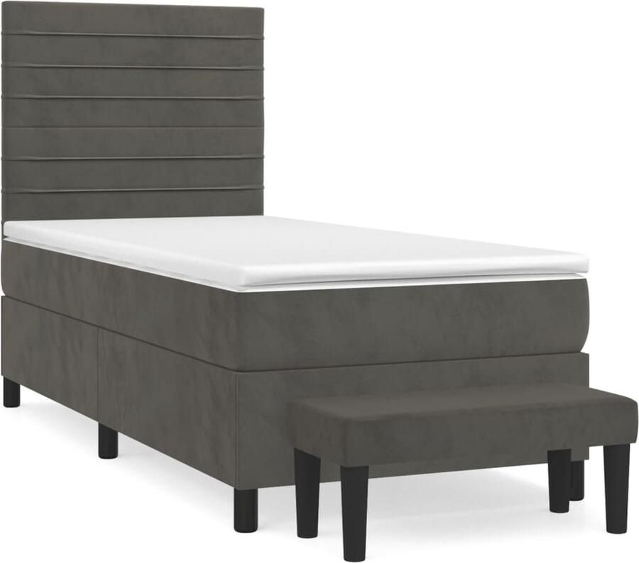 VidaXL Boxspring Fluweel Donkergrijs 90x190 cm Boxspring Fluweel Bed Tweepersoons Bed Donkere Kleuren Pocketed Veren Matras Middenhard Matras Hoofdbord Boxspring Frame Bedroom Furniture - Foto 2