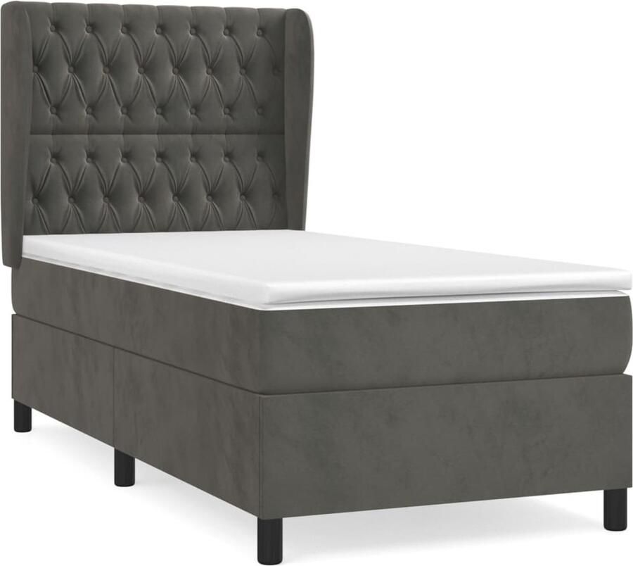 VidaXL Boxspring Fluweel Donkergrijs 90x200 cm Boxspringbed Slaapcomfort Velvet Bed Donkere Kleuren Tweepersoonsbed King Size Bed Hoofdbord Pocketed Spring Mattress - Foto 2