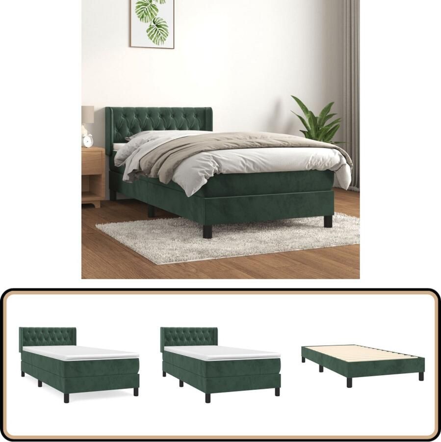 VidaXL Boxspring Fluweel Donkergroen 100x200 cm Boxspringbed Fluweel Bed Donkere Groene Bed Tweepersoons Bed King Size Bed