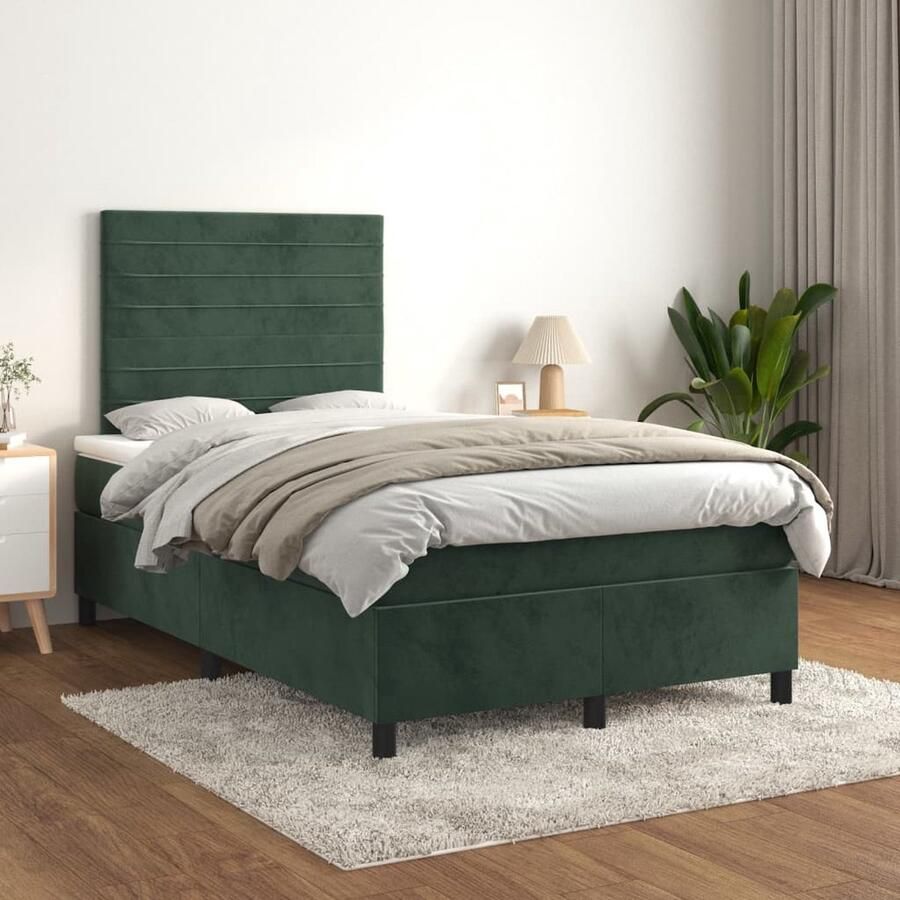 VidaXL Boxspring Fluweel Donkergroen 120x200 cm Boxspringbed Donkere Kleuren Velvet Bed Tweepersoonsbed Hoofdbord Pocketveer Matras Middelhard Matras Luxe Bed - Foto 2