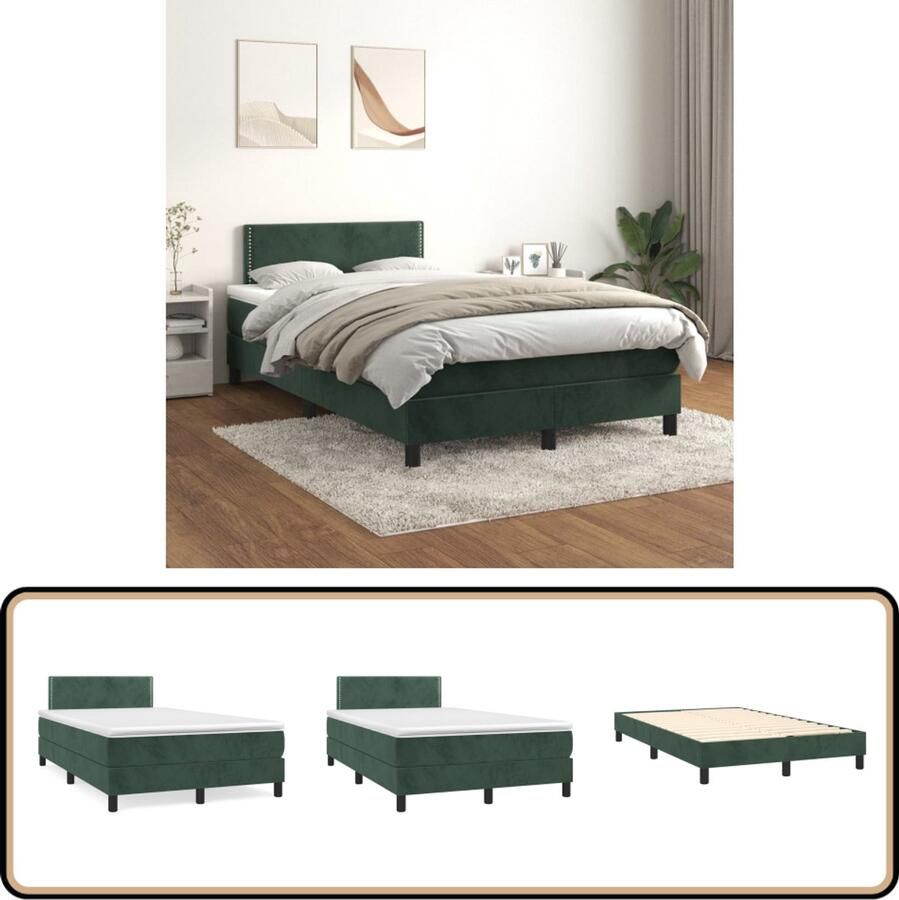 VidaXL Boxspring Fluweel Donkergroen 120x200 cm Boxspringbed Fluweel Bed Donkere Groene Bed Tweepersoons Bed King Size Bed Pocketveer Matras Adjustable Headboard