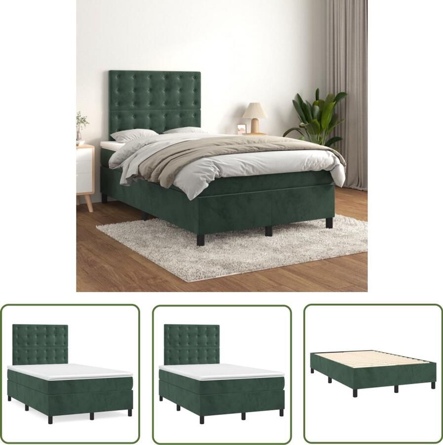 VidaXL Boxspring Fluweel Donkergroen 120x200 cm Boxspringbed Fluweel Bed Donkere Groene Bed Tweepersoons Bed Boxspring