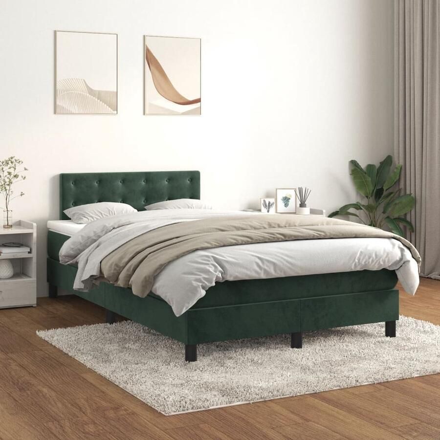 VidaXL Boxspring Fluweel Donkergroen 120x200 cm Boxspringbed Fluweel Bed Tweepersoons Bed Boxspring Slaapkamer Meubilair Hoofdbord Pocketveer Matras Middelhard Matras - Foto 2