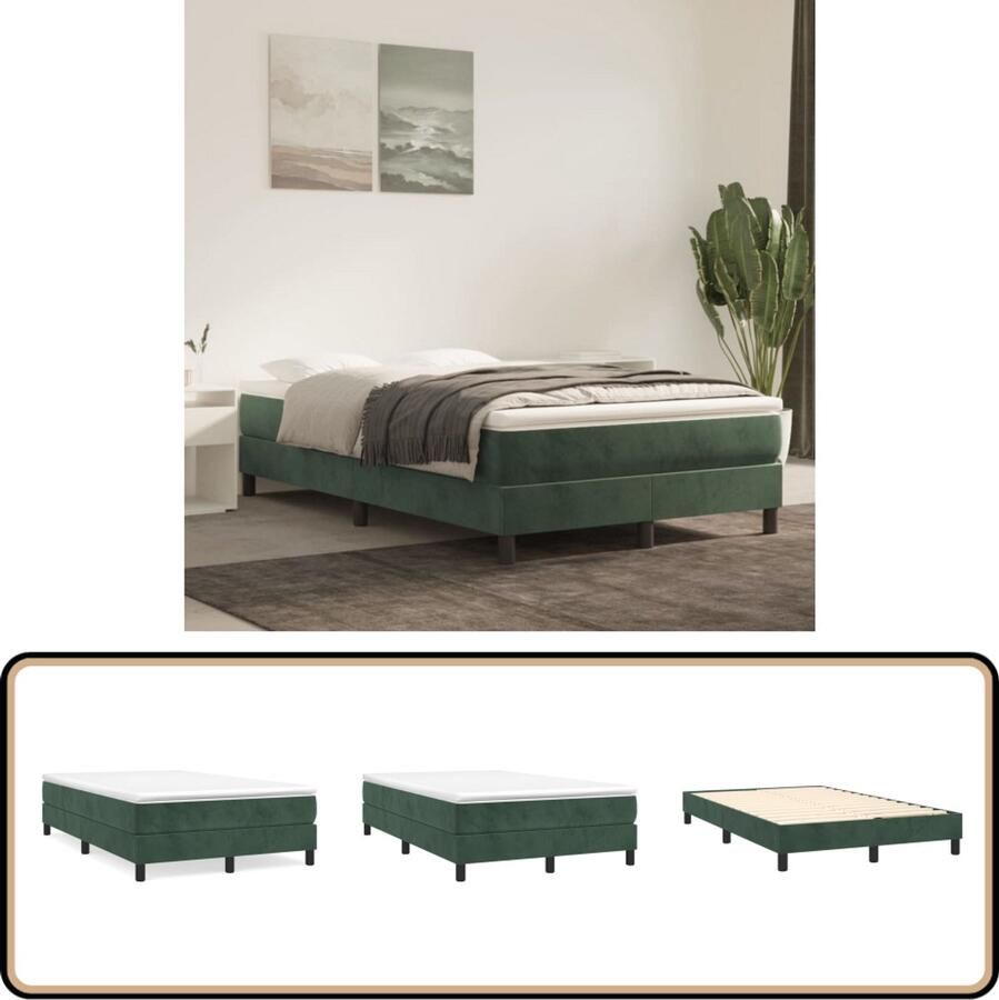 VidaXL Boxspring Fluweel Donkergroen 120x200 cm Boxspringbed Fluweel Bed Velvet Bed Pocketveer Matras Middenhard Matras Slaapkamer Meubilair Groen Bed