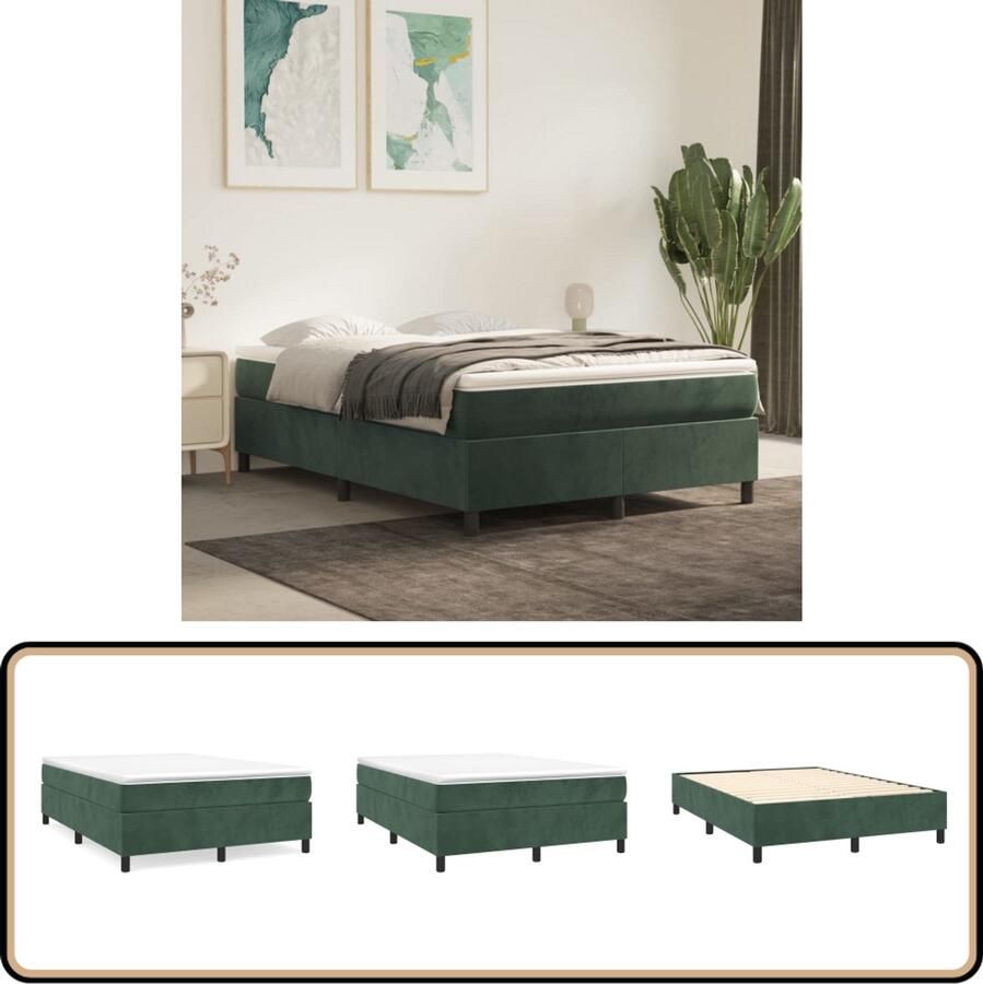 VidaXL Boxspring Fluweel Donkergroen 140x190 cm Boxspringbed Boxspring Tweepersoonsbed Velvet Bed Groen Bed